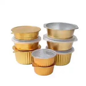 Factory takeaway shallow gold large cup cake food grade containers disposable aluminum foil microwaveable