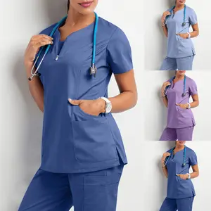 Vêtements médicaux pour femmes, manches courtes, col en v, poche, soins infirmiers, t-shirts, Tops, uniformes d'été, 2022