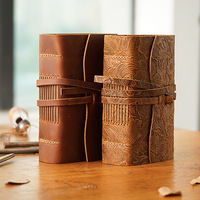 Cahier de notes rétro Wander haut de gamme en cuir gaufré personnalisé papier Kraft épaissi Journal de voyage Souvenir Journal promotionnel peau de vache