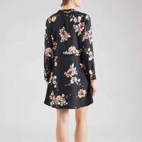 Robe midi trapèze légère à imprimé floral, col en V, boutonnée à la taille, écologique, personnalisée pour fabricants de vêtements – Collection Printemps-Été-Automne