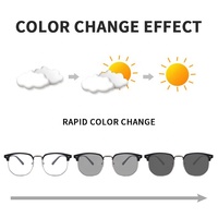 Lunettes Tendance Semi-Cerclées Photochromiques Homme, Monture Ronde Anti-Lumière Bleue Transparente