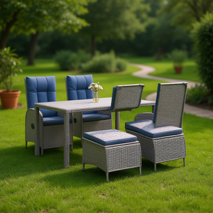 Ensemble de salle à manger de jardin en rotin gris réglable 4 places, mobilier d'extérieur au design contemporain - Product Image 2