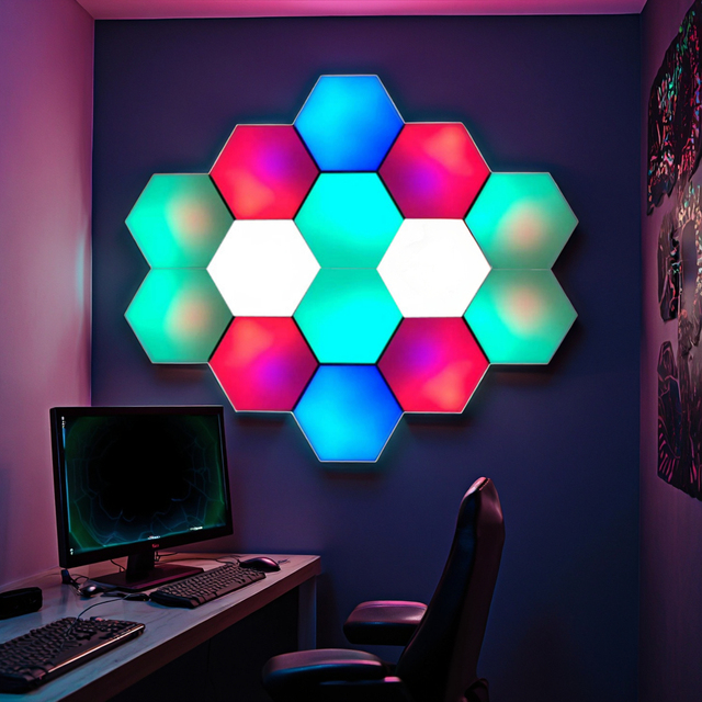 Wholesale 12W/12PCS Hexagon LED Wall Lamp RGB Gaming Lights APP Control for Bedroom Game Room Decorative Lighting
