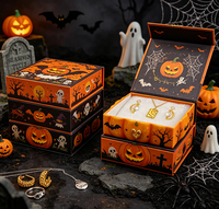 Boîtes cadeaux à couvercle rabattable imprimées Citrouille, Fantôme, Chauve-souris pour Halloween, pour bijoux (colliers, bagues, boucles d'oreilles), personnalisables, vente en gros