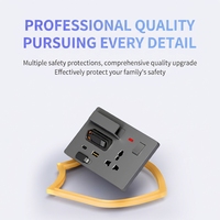 Panel de Enchufes Multifuncional de 13A con Cable Retráctil USB de 20W de Carga Rápida, Interruptor de Enchufe de Pared Universal de Bronce Fosforoso