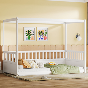 <span class=keywords><strong>Letto</strong></span> a <span class=keywords><strong>baldacchino</strong></span> bianco a due piazze con sponde, <span class=keywords><strong>letto</strong></span> a terra Montessori in legno per cameretta bambini e bambine - Product Image 6