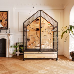 Luxe Papegaai Villa Grote Ruimte Vogelkooi Verplaatsbaar Koolstofstaal & Roestvrij Staal Milieuvriendelijk Duurzaam Panoramisch - Product Image 3