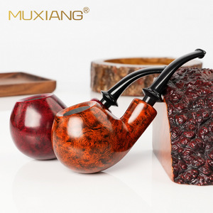 Muxiang Bent Briar Wood Tobacco Pipe 3mm Filter Handmade Vintage Style For Men - Product Image 1