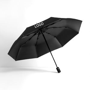 Parapluie pliant promotionnel en gros à trois sections, entièrement automatique, en bois massif, classique, noir, avec logo personnalisé - Product Image 4