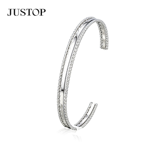 JUSTOP Rhodium Plated Cuff <b>Bracelet</b> Women's <b>Crystal</b> Rhinestone Channel Setting Classic Fashion Jewelry stainless steel Bangle - Product Image 1