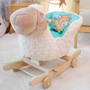 Trojaans Paard Kinderen Schommelpaard Rijd-op Speelgoed Dubbel Doel Schommelauto voor Kinderen Hout & Pluche - Product Image 4