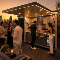Module de cuisine BBQ extérieur préfabriqué, armoire en aluminium étanche, éclairage LED, réfrigérateur et grill intégrés pour villa et camping