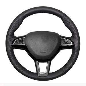 Protector para volante de coche de fibra de carbono y cuero de microfibra para <span class=keywords><strong>Skoda</strong></span> Octavia 2017 <span class=keywords><strong>Fabia</strong></span> 2016 2017 Rapid Spaceback 2016 Superb - Product Image 2