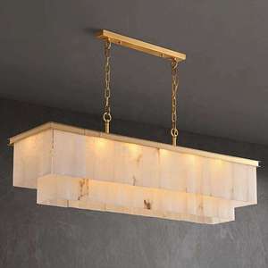 Lámpara de Araña Redonda Personalizada para Comedor, de Alabastro, con Marco de Latón Dorado, Luz LED 2700K, Blanco Cálido Suave para Sala de Estar - Product Image 4