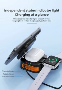 Station de charge sans fil magnétique 3 en 1, 15W, charge rapide, station d'accueil de bureau sans fil avec câble rétractable pour iPhone, Airpod, iWatch - Product Image 2