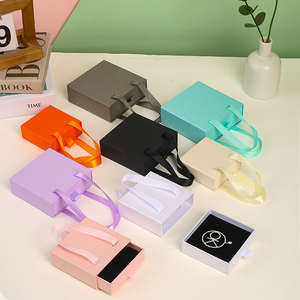 Luxury Jewelry <b>Box</b> Customized Gold Foil Logo Ring Necklace Packaging Cardboard <b>Box</b> Drawstring <b>Box</b> with Ribbon Handle - Product Image 3