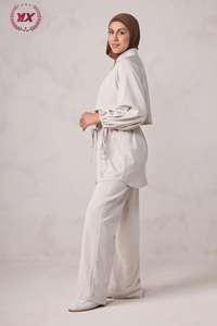 Conjunto Musulmán de Dos Piezas 2026, Camisa con Mangas Farol y Pantalones con Cinturón, Ropa Islámica Modesta para Eid y Ramadán, Baju Kurung Moderno, Malasia, Dubái - Product Image 6