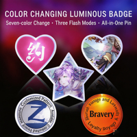 Badge lumineux LED écologique en plastique PS avec impression sérigraphiée pour événements promotionnels sur le thème de la romance