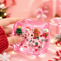 Jouet Squishy Cube de Noël en TPR rose transparent, Bonhomme de neige et Homme en pain d'épices, Jouet anti-stress à presser pour cadeau de Noël et remise en cadeau