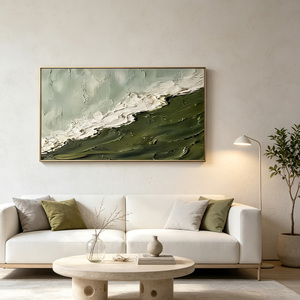 Pintura Abstracta Texturizada Hecha a Mano en Verde y Blanco sobre Lienzo, Arte Impasto con Ondas, Decoración de Pared Huamiao Enmarcada en Dorado para Sala de Estar y Dormitorio - Product Image 3