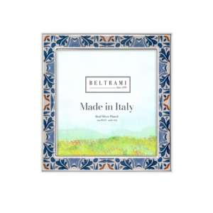 Beltrami Photo <b>Frame</b> Enamel Square Maiolica Silver Plated <b>4x6</b> Inch Made In Italy - Product Image 1