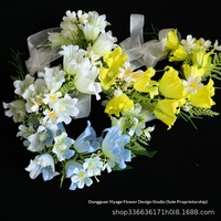 Couronne de fleurs décorative faite à la main en plastique style forêt 46 cm pour accessoire photo de mariage