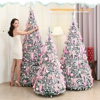 Verstellbarer Faltbarer Teleskopischer LED-Beleuchteter Rosa Fichten-Weihnachtsbaum 100-500 Lichter für Innenbereich Dekorativ Ohne Montage