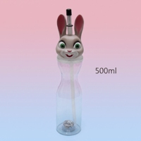 Gobelet à paille LED avec animaux de dessin animé, gobelet lumineux pour enfants, fête, 500 ml, gobelet en plastique transparent avec tête d'animal