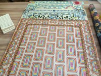 Alas Mahjong Kulit Geometris Bohemian, Penutup Meja Mahjong Motif Abstrak Pink & Oranye untuk Permainan Santai