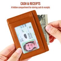 Dompet Kartu Kredit Anti RFID Kulit Imitasi Lapis Lilin Khusus, Tipis, Minimalis untuk Pria dan Wanita