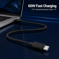 Câble USB PD 60W tressé compatible avec ordinateur portable, moniteur, téléphone portable