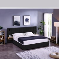 [Stock US] Lit plateforme king-size rembourré en velours, 2 couleurs, avec 2 étagères, 2 lampes de lecture et port USB, livraison rapide depuis les États-Unis