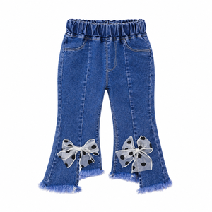 Jeans per Bambine 2026 Nuova Collezione Primavera-Autunno, <span class=keywords><strong>Pantaloni</strong></span> Lunghi Elasticizzati con Fiocco per Bambine - Product Image 2
