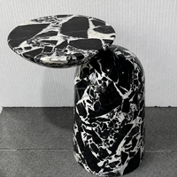 Table d'appoint en marbre à plateau décalé et base tambour incurvée pour villa, hall d'hôtel, salon, projet d'aménagement intérieur résidentiel