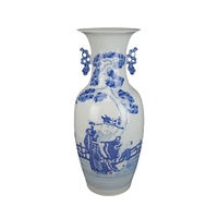 Vase décoratif en céramique RXBB08-A, motif personnages bleus et blancs peints à la main, double anse, durable, écologique, pour la décoration intérieure