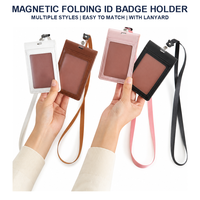 Porte-cartes en cuir PU en gros avec fermeture magnétique et fenêtre transparente pour badge d'identification, idéal pour le bureau, l'école et les conférences