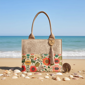 Bolso de playa floral de algodón mediano para mujer Fana Dahina con bolsillo con cremallera y asa superior, ideal para compras - Product Image 2