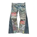 DIZNEW OEM jeans manufacturer Custom men Loose pants Jeans Fashion trend designer clothing jacquard printed jeans homme