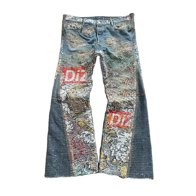 DIZNEW OEM Jeans Manufacturer Custom Men Loose Pants Jeans Fashion Trend Designer Clothing Jacquard Printed Jeans Homme