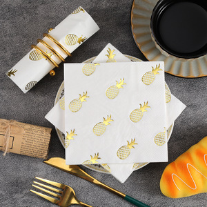 Gold <b>Pineapple</b> Printed Paper Napkins 250x250mm Premium Quality For Themed Parties - Product Image 3