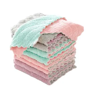 Extra Soft Kitchen Dish Towel Soft And Durable Cleaning Cloth 30*30cm 280gsm Microfiber Coral Fleece Square Kitchen Towels