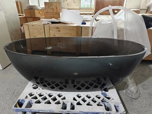 Vasca da Bagno Ovale Autoportante in Resina Trasparente dal Design Moderno con Scarico, per Interni, Ideale per Ville - Product Image 5