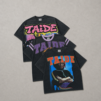 T-shirt Boxy TaiDe sur mesure 280 GSM, délavage vintage, imprimé en relief, graphique en chenille et strass, épaules tombantes, usine de vêtements OEM ODM en gros