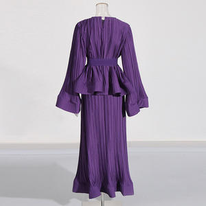 批发2026秋季新款时尚优雅法式休闲拼接荷叶边上衣+高腰半身裙女套装 - Product Image 5