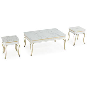 Juego de Mesa de Centro Moderno con Superficie de Mármol Sintético y Estructura de Acero, Muebles Convertibles para Sala de Estar - Product Image 2