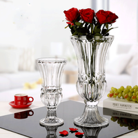 Vases en verre cylindriques modernes classiques sur pied, couleur personnalisée, pour mariage, banquet, fête, vase de table en cristal transparent, vente en gros