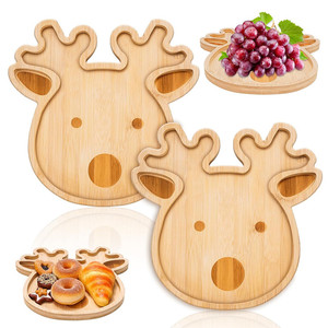 Plateau en bois de renne, plateau de service créatif en bambou pour Noël, pour fruits, pain, bonbons, décoration de fête - Product Image 1