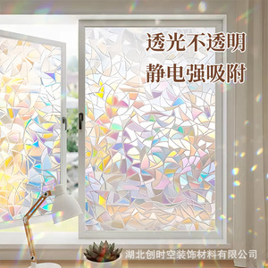 Csk Iridescent Laser Glass Film Rectangular Removable Window Sticker For Kitchen Privacy Protection - Product Image 2