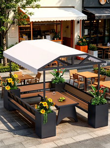 Ensemble table et chaises en plastique imitation bois pour extérieur, idéal pour jardin, <span class=keywords><strong>terrasse</strong></span>, avec pots de fleurs et caractéristiques imperméables - Product Image 3
