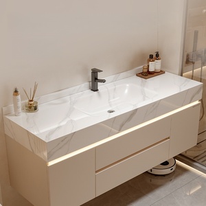 Modern Luxury Solid Wood & MDF <b>Smart</b> <b>Mirror</b> Wall-Mounted Double Sink One-Piece Vanity Bathroom Cabinet - Product Image 3